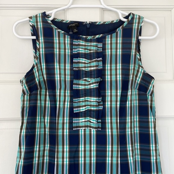 TALBOTS dress size 2P petite blue green plaid lined cotton shift sleeveless - Picture 3 of 6